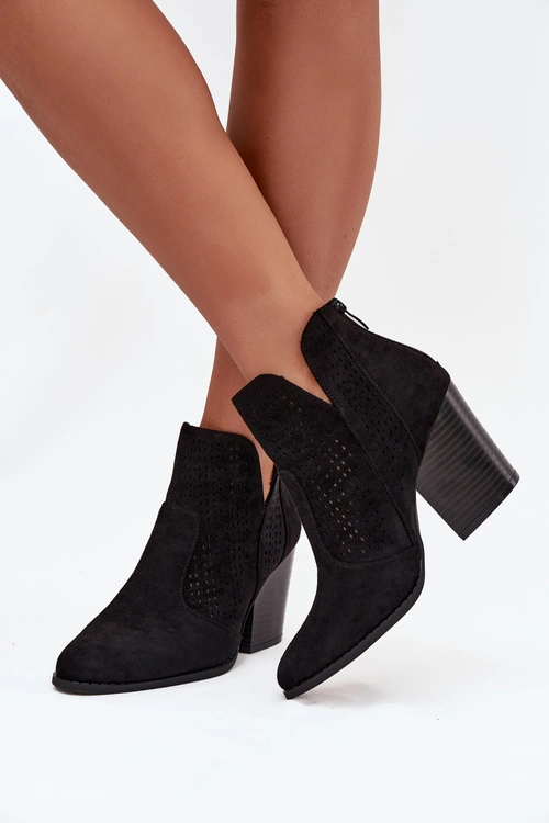 Ażurowe Botki Damskie Na Słupku S.Barski HY51-060 Czarne