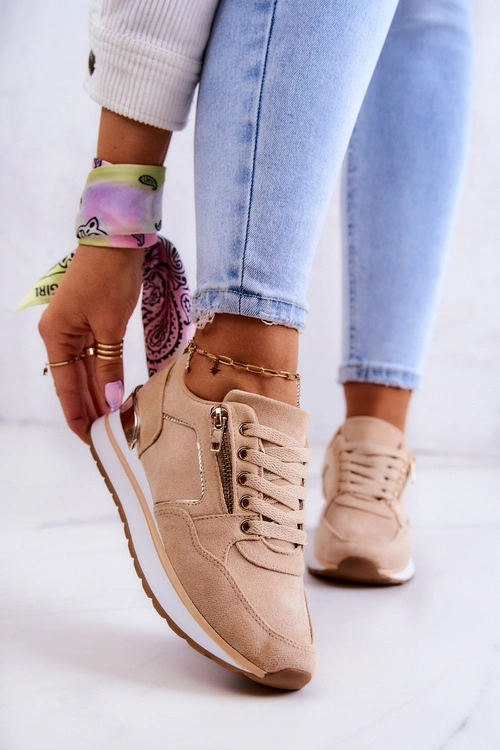 Zamszowe Buty Sportowe Na Platformie Ciemnobeżowe Riverside