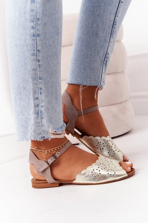 Skórzane Sandały Maciejka 05199-04 Beżowo-Złote