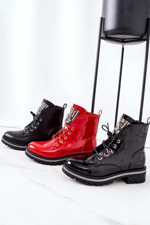 Lakierowane Ocieplane Workery Z Cyrkoniami Czerwone Attention