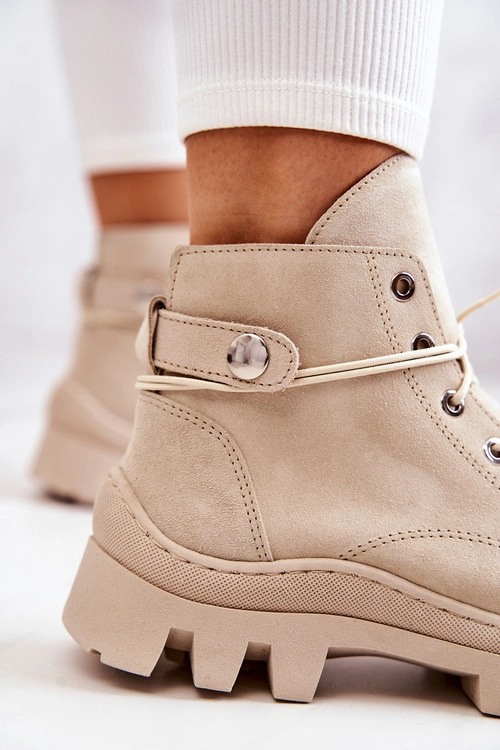 Botki Trapery Wiązane Beżowe Marsha