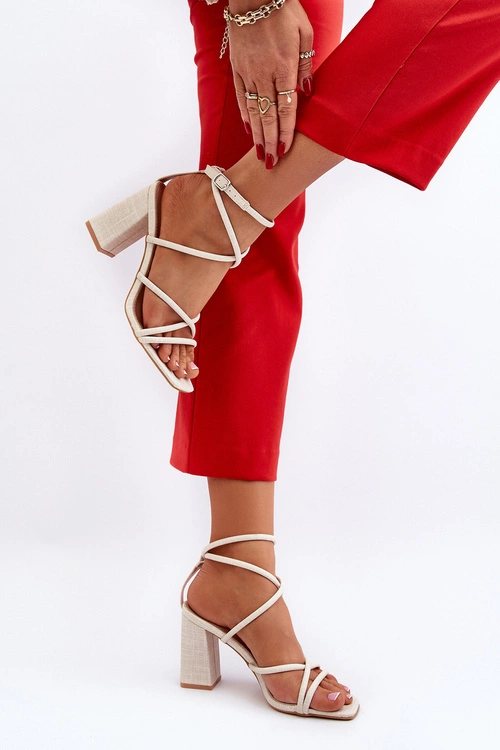 Sandały Na Słupku Z Paskami Nude Herfiana