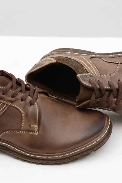 Brązowe Skórzane Męskie Ocieplane Półbuty Ernesto Na Zimę