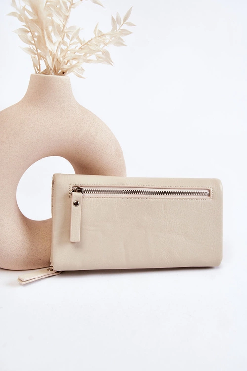 Damski Duży Portfel Na Magnes Beżowy Connes