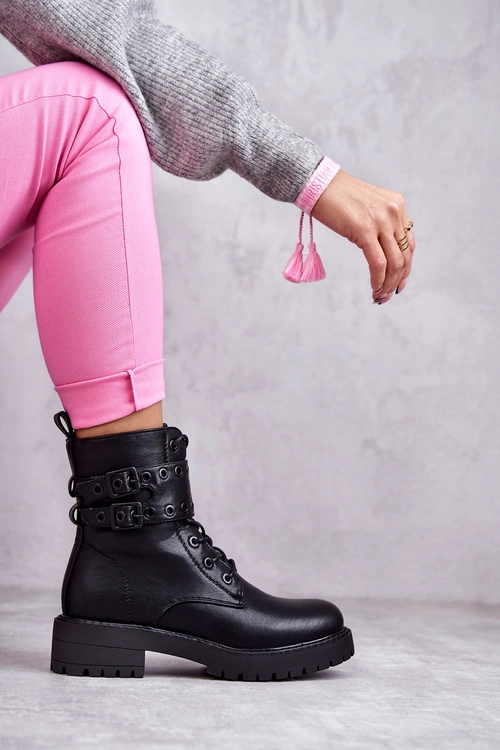 Damskie Skórzane Ocieplane Botki Czarne Silvor