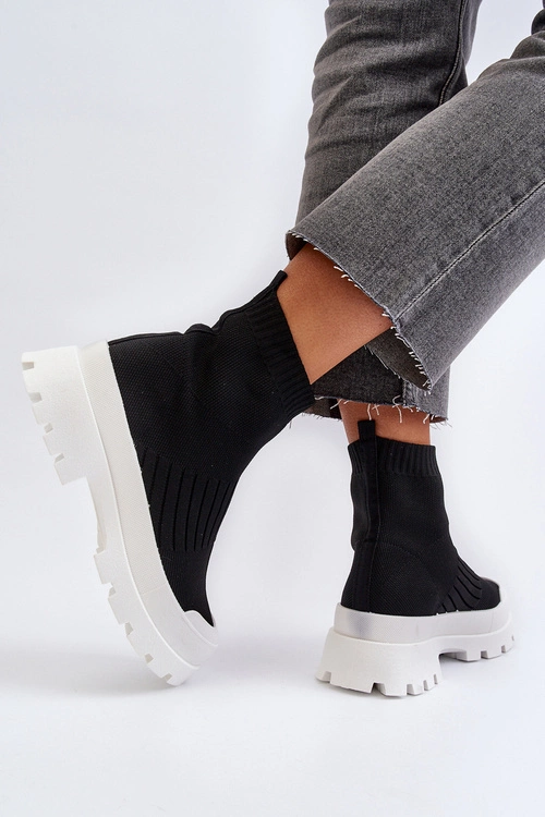 Botki Damskie Ze Skarpetkową Cholewką Wsuwane Czarne Fiename