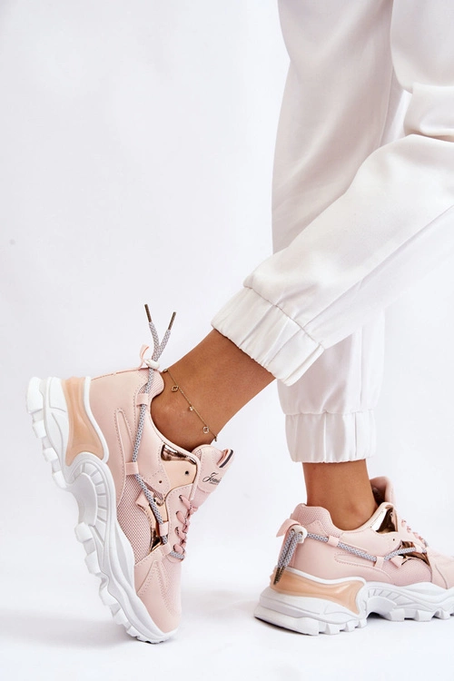 Damskie Buty Sportowe Sznurowane Na Platformie Różowe Minea