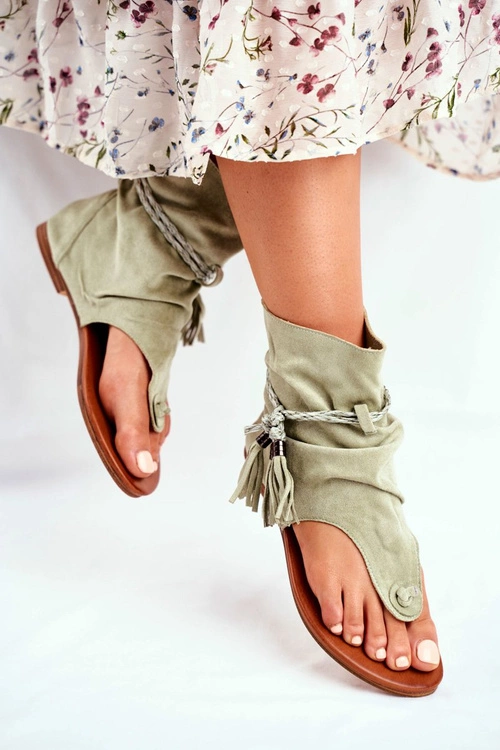 Damskie Sandałki Japonki Z Cholewką Zielone SL1011 Madrit