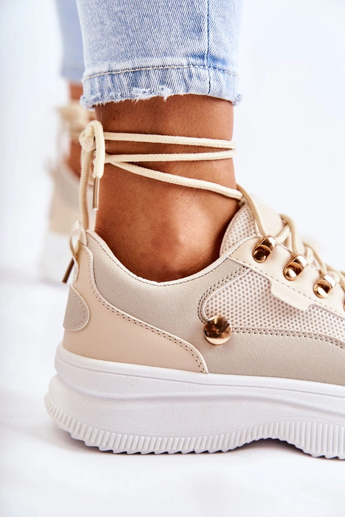 Damskie Skórzane Buty Sportowe Beżowe Salmira