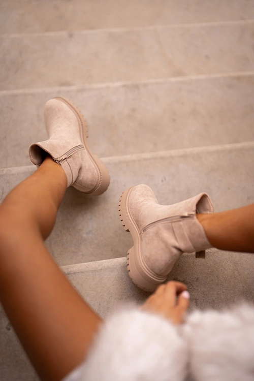 Ocieplane Botki Sztyblety Na Zamek Z Klamrą Beżowe Kikiella