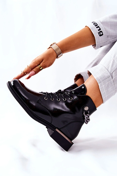 Botki Ocieplane Lakierowane Na Suwak Sergio Leone Czarne BT405