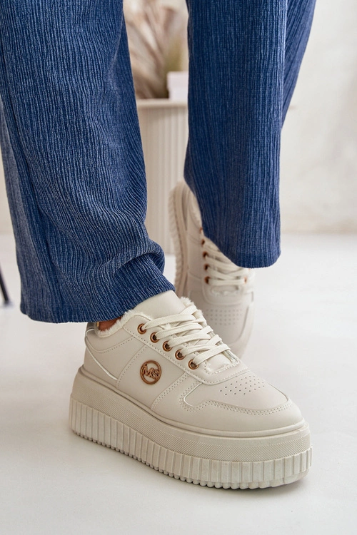 Sneakersy Buty Sportowe Damskie Ocieplane Na Masywnej Podeszwie Beżowe Verissha