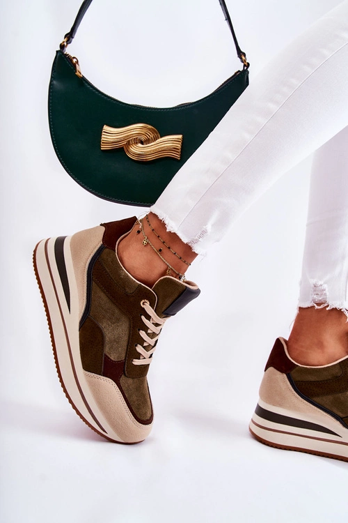 Damskie Zamszowe Buty Sportowe Zielono-Beżowe Elisse