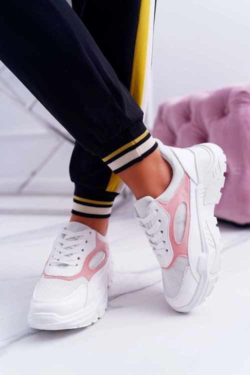 Sportowe Damskie Buty Gruba Podeszwa Biało Różowe HighStep