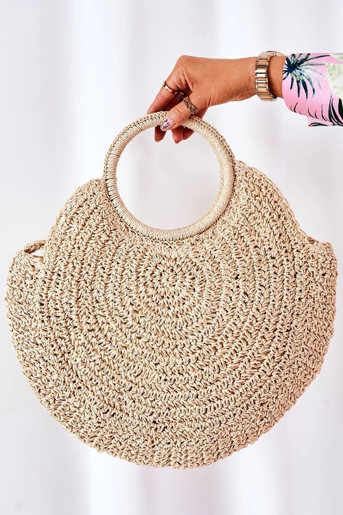 Pleciona Okrągła Torebka Boho BRUNO ROSSI Beżowa
