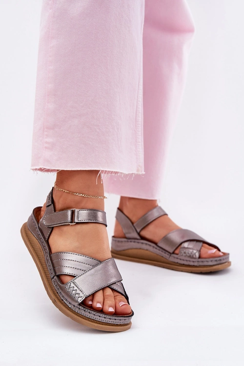 Skórzane Sandały Damskie Na Platformie Maciejka L7064-35 Grafitowe 