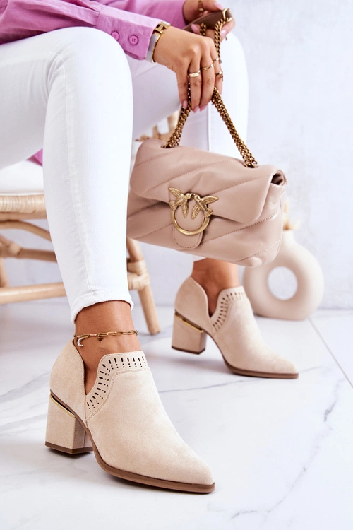 Zamszowe Botki Kowbojki Ażurowe Beżowe Valerie