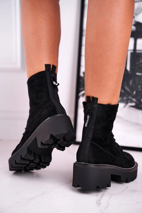 Botki Damskie Trapery Czarne Zamszowe Malawi