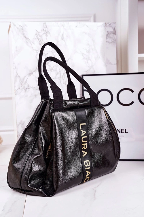 Torba Shopper Na Ramię LAURA BIAGGI Czarna Lakierowana