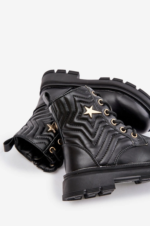 Ocieplane Botki Dziecięce Na Zamek Z Eko Skóry Czarne Liotira