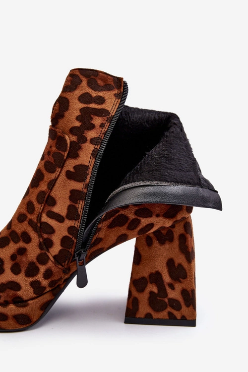 Zamszowe Botki Na Masywnym Obcasie Zwierzęcy Wzór Brązowe Abnous
