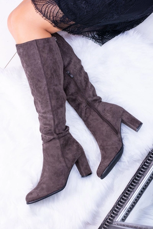 Szare Damskie Kozaki Zamszowe Sergio Leone KZ271