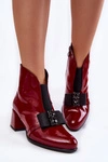 Lakierowane Botki Na Obcasie Z Ozdobną Kokardą Bordowe Hallie