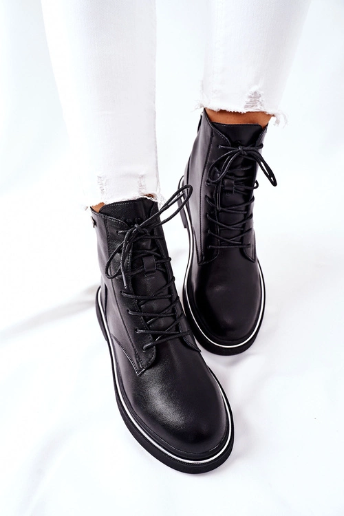 Damskie Skórzane Botki GOE II2N4014 Czarne