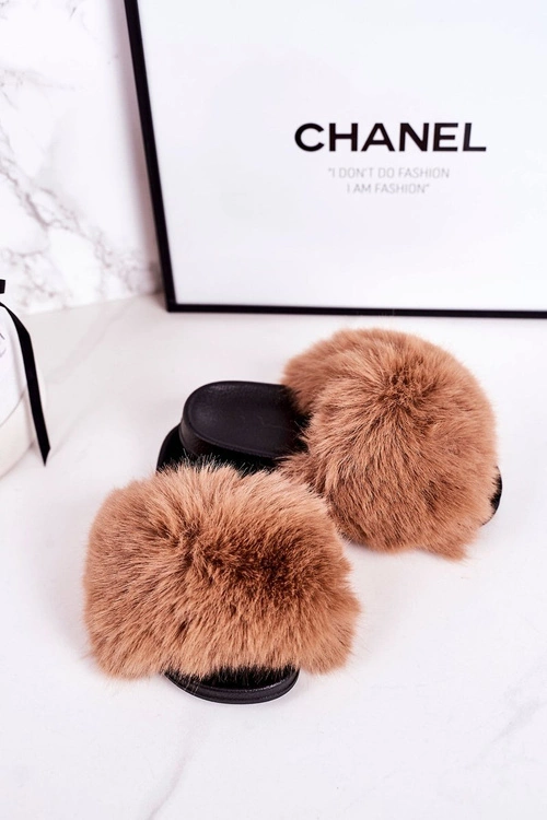 Dziecięce Klapki Z Futerkiem Jasny Brąz Fashionista