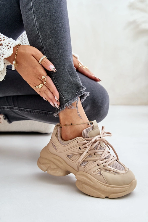 Sneakersy Damskie Na Masywnej Podeszwie Beżowe Amoserna