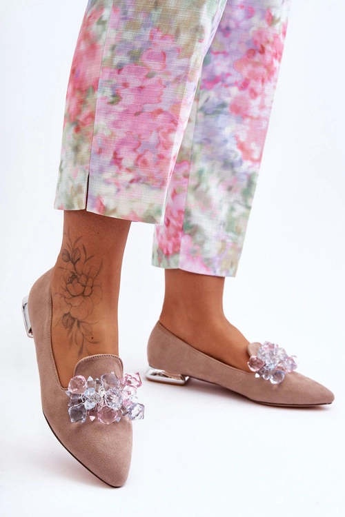 Damskie Mokasyny Z Ozdobami Na Płaskim Obcasie Ciemnobeżowe Sloane