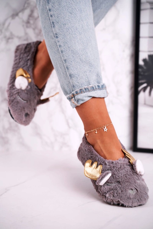 Świąteczne Ocieplane Futrzane Papcie Szare Jingle Bells