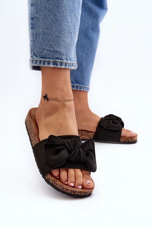 Damskie Klapki Z Kokarda Czarne Ezephira