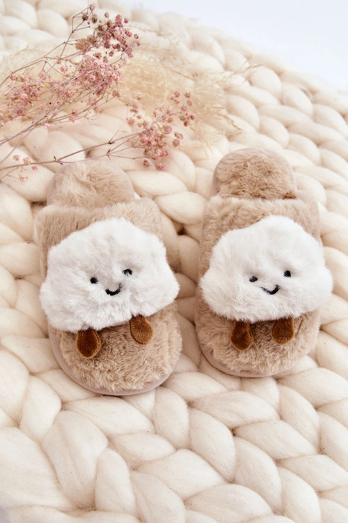 Dziecięce Ocieplane Papcie Z Futerkiem Beżowe Rubee