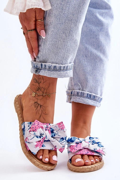 Damskie Klapki Z Materiałową Kokardą Białe Blossom