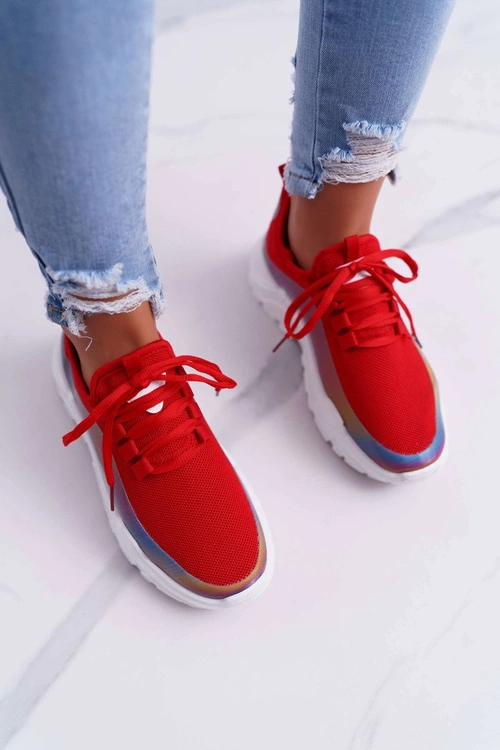 Sportowe Damskie Buty Gruba Podeszwa Holograficzne Czerwone Party Up