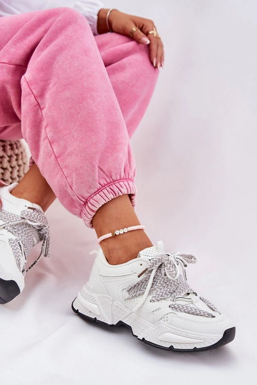 Sneakersy Buty Sportowe Damskie Z Podwójnym Sznurowaniem Białe Efobell