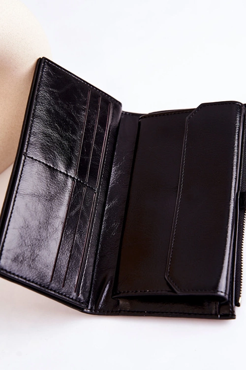 Duży Skórzany Portfel Na Magnes Czarny Nereva