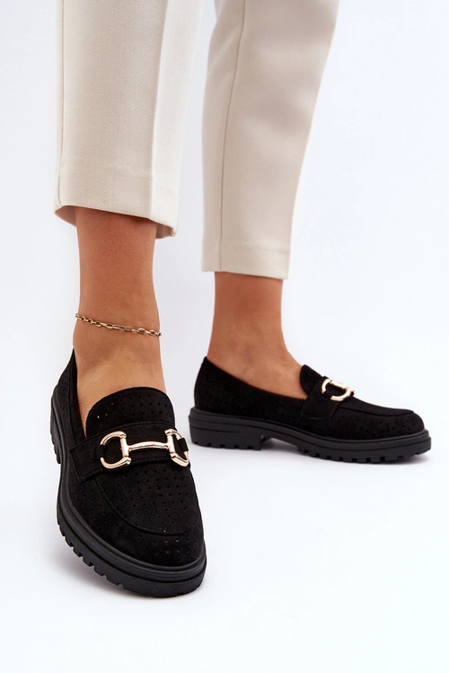 Mokasyny Damskie Ażurowe Z Ozdobą Czarne Talesse