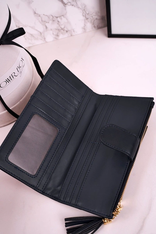 Duży Portfel Damski Z Dodatkową Portmonetką I Frędzlami Granatowy