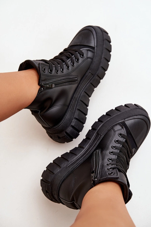 Ocieplane Wysokie Trampki Damskie Na Platformie Zamek Czarne Sarira