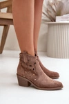Damskie Zamszowe Ażurowe Botki Kowbojki Brązowe S.Barski HY42-086