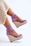 Wygodne Sandały Na Wysokim Koturnie Fioletowe Lemira