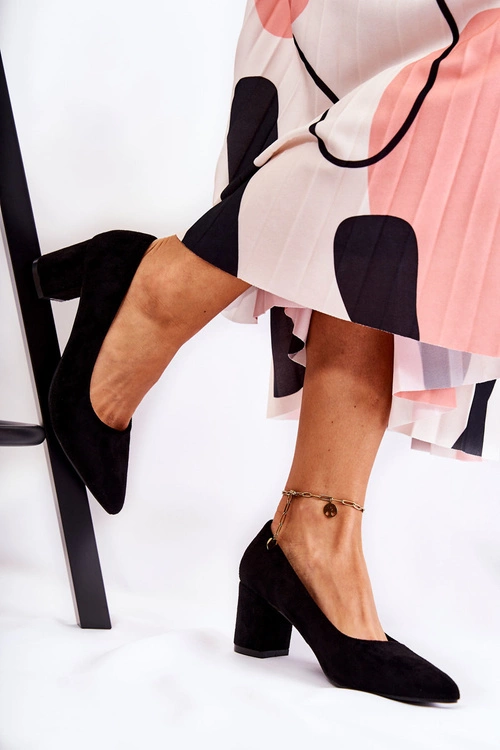 Klasyczne Czółenka Zamszowe Na Słupku Czarne Lency