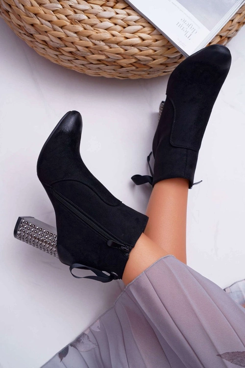 Botki Damskie Na Słupku Rock Suwak Czarne Stein