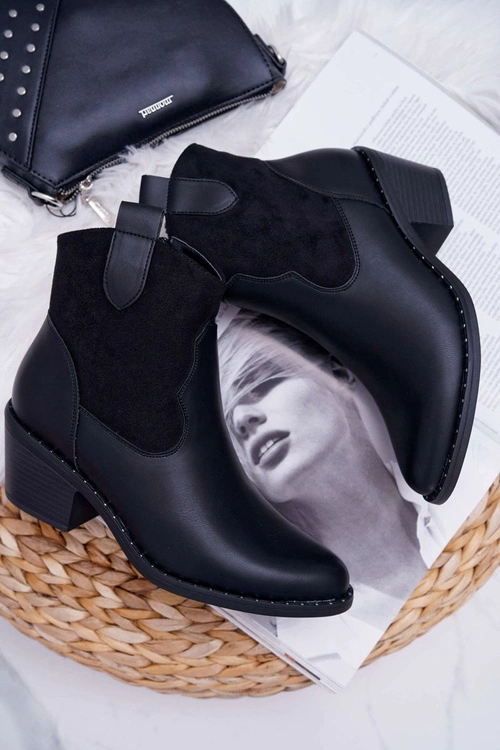 Damskie Botki Kowbojki Czarne Barski 30-20