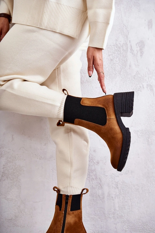 Damskie Ocieplane Botki Na Obcasie Camel Abella