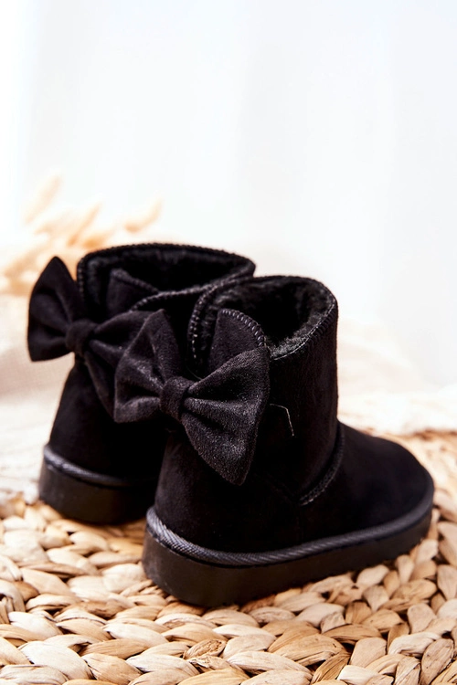 Dziecięce Ocieplane Śniegowce Z Kokardą Czarne Lolila