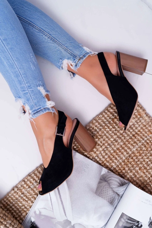 Sandały Damskie Zamszowe Czarne Celian