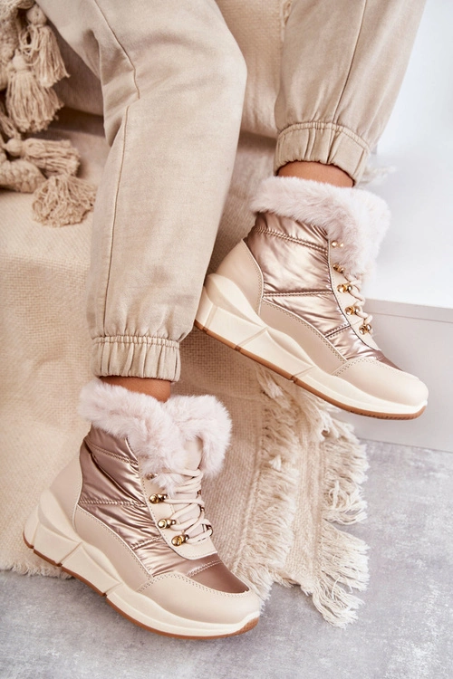Damskie Śniegowce Sznurowane Jasny Beż Anna